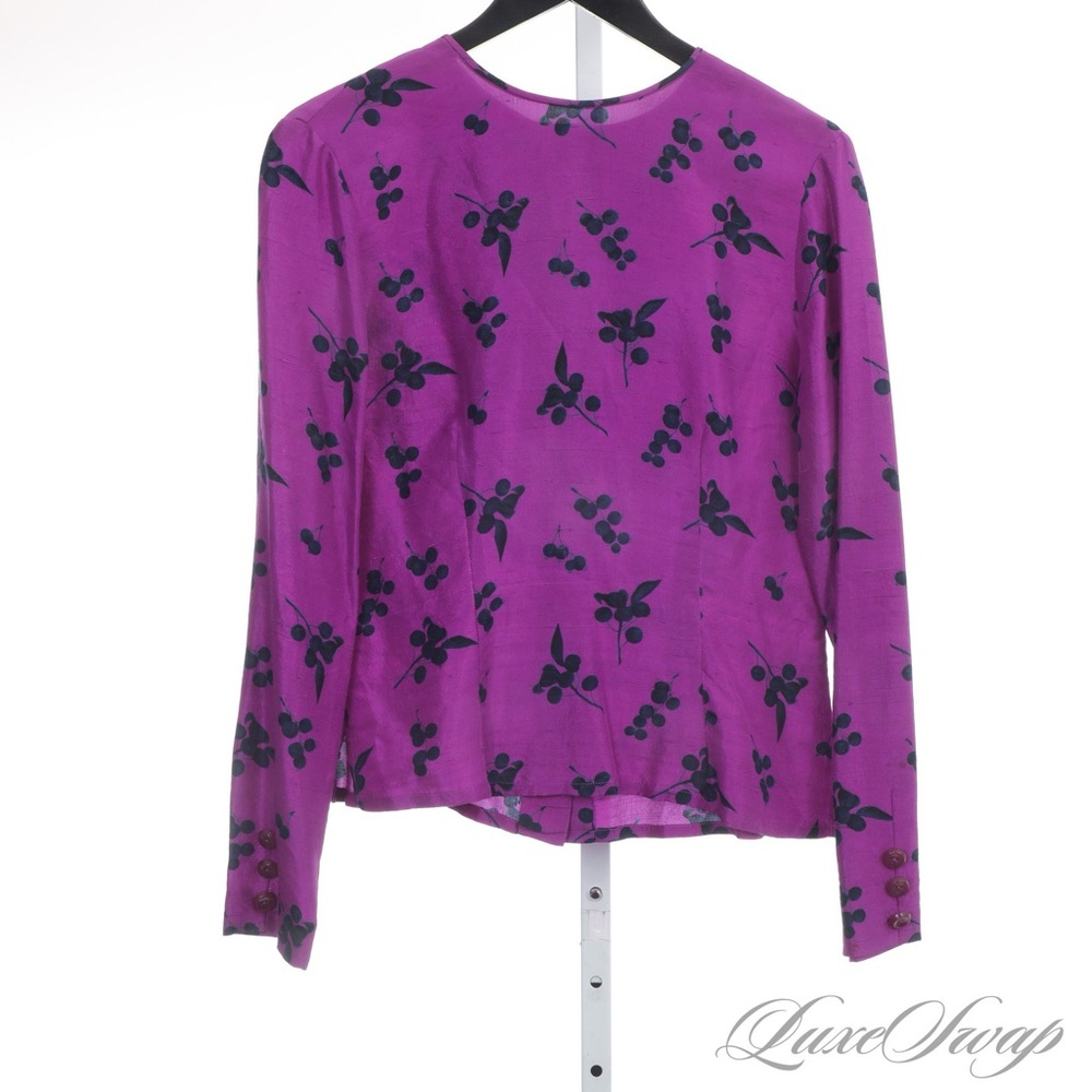 Dana Buchman Pink and Deep Blue Floral Blouse 100% Silk